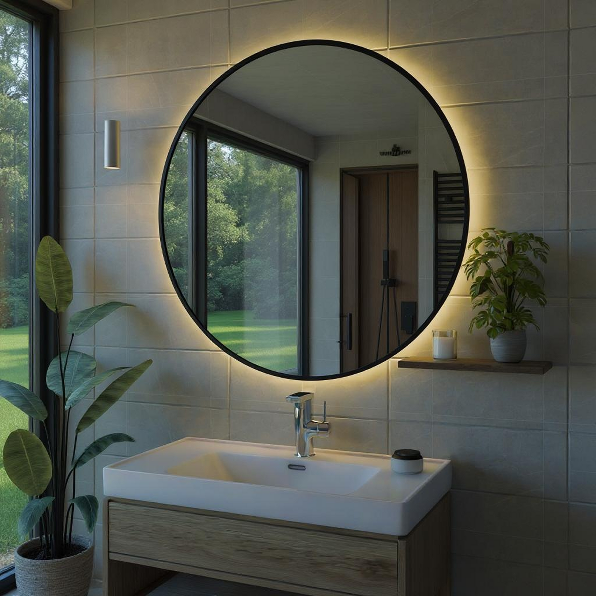 Desensiz LED Işıklı Yuvarlak Banyo Aynası - Gün Işığı