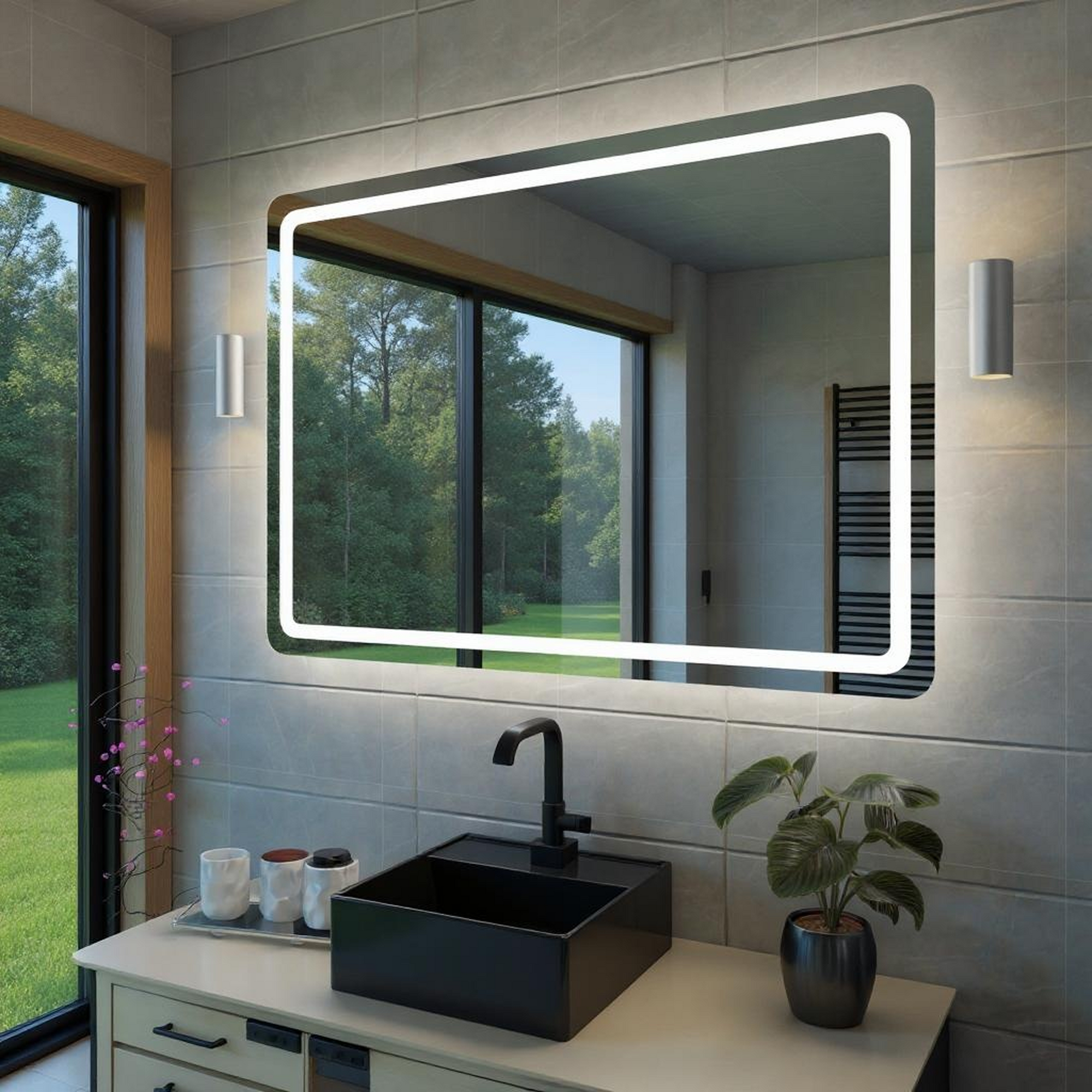 LED Işıklı Dikdörtgen Banyo Aynası - Beyaz Işık