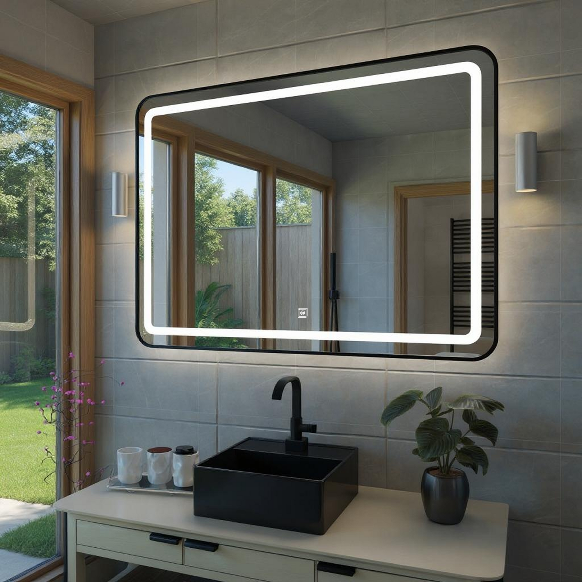 Dokunmatik Tuşlu ve LED Işıklı Dikdörtgen Banyo Aynası - Beyaz Işık