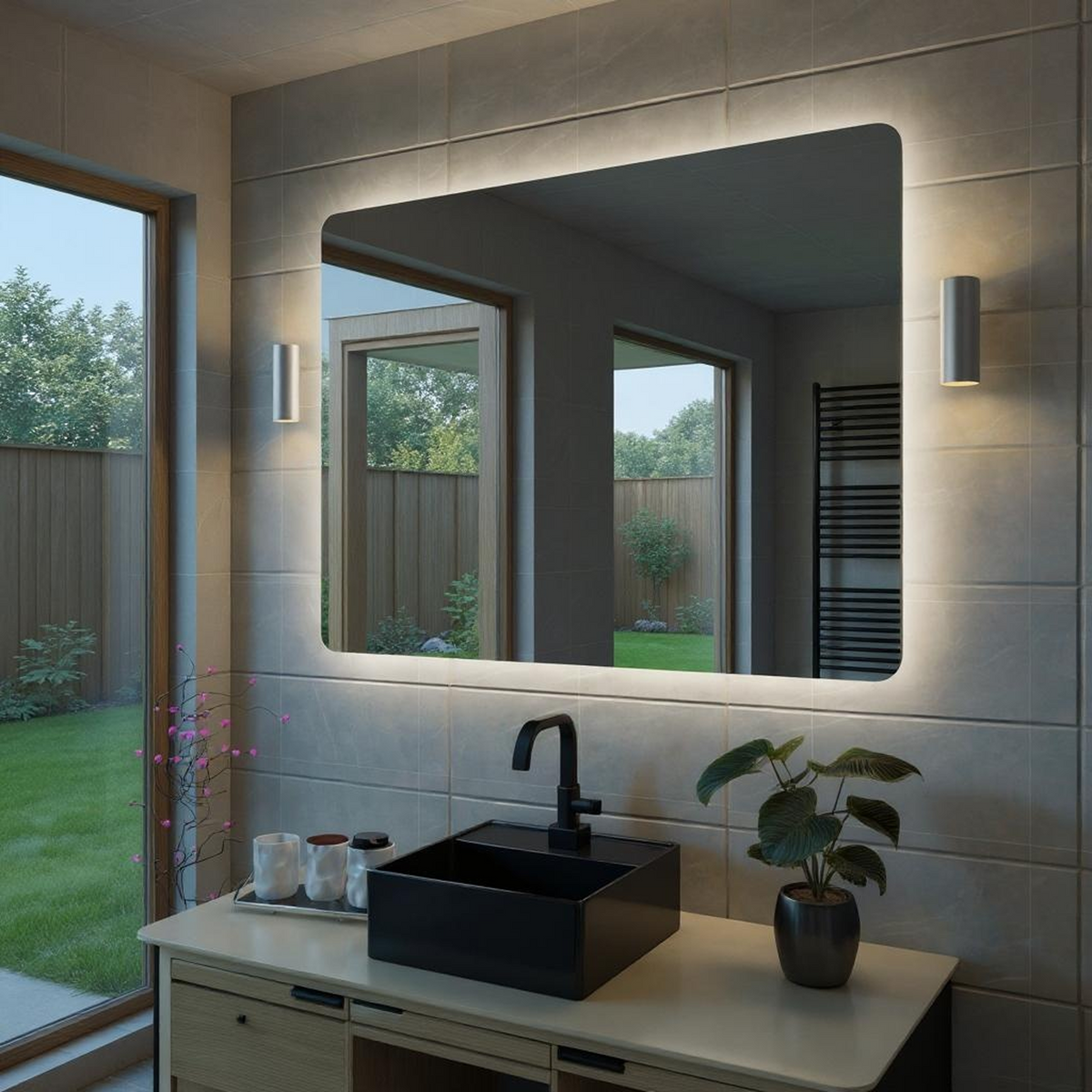 Desensiz LED Işıklı Dikdörtgen Banyo Aynası - Beyaz Işık