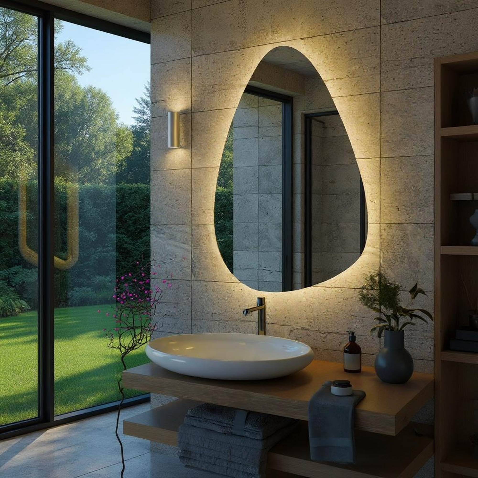 Desensiz LED Işıklı Asimetrik Banyo Aynası - Gün Işığı