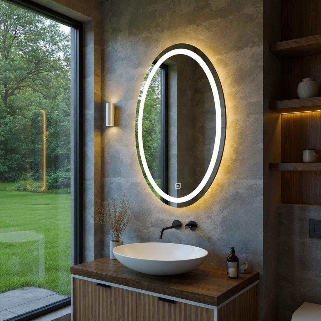 Dokunmatik Tuşlu ve LED Işıklı Elips Banyo Aynası - Gün Işığı