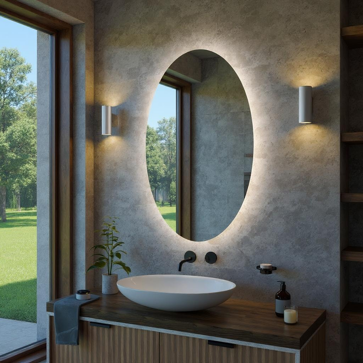 Desensiz LED Işıklı Elips Banyo Aynası - Beyaz Işık