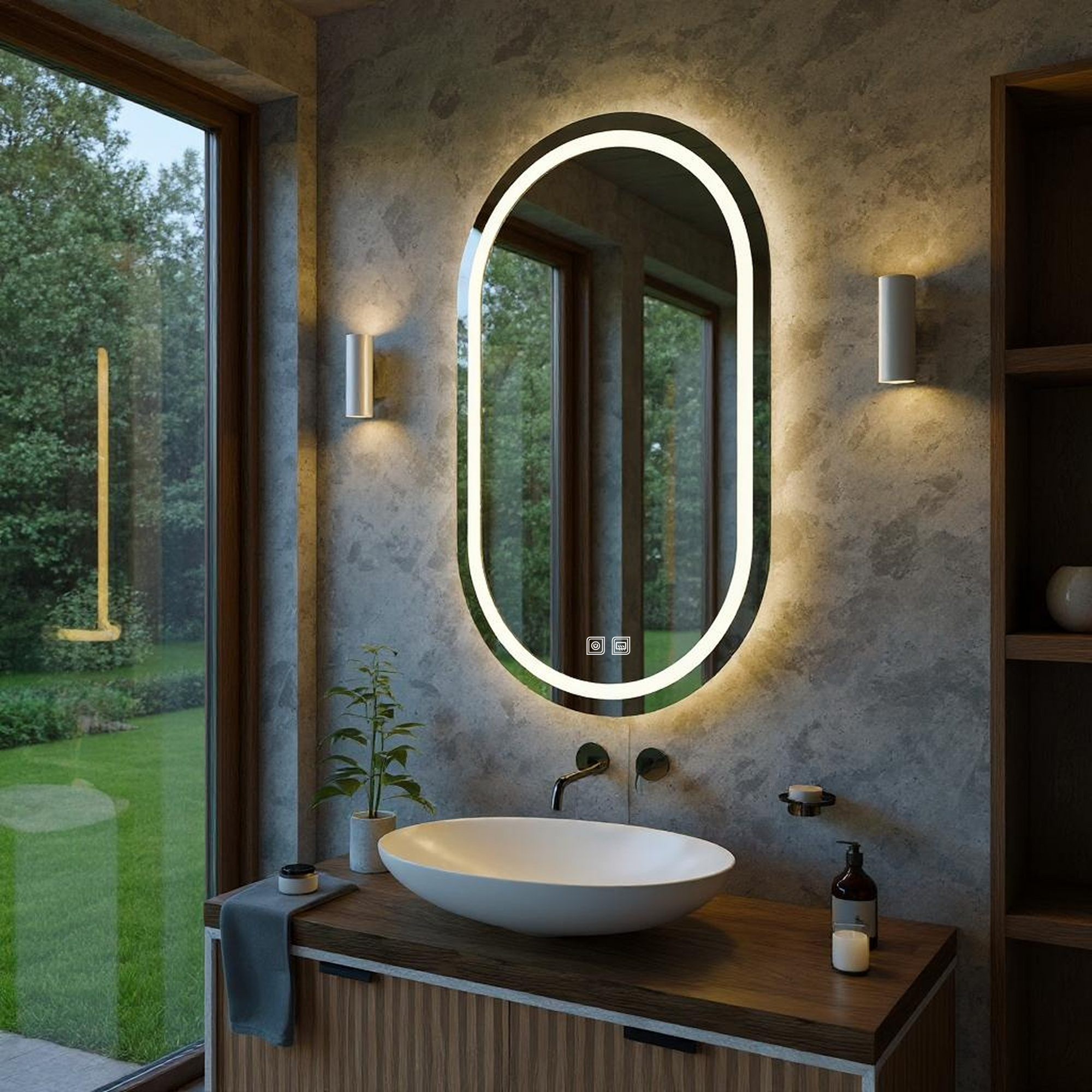 Buğu Çözücülü, Dokunmatik Tuşlu, LED Işıklı Oval Banyo Aynası - Gün Işığı