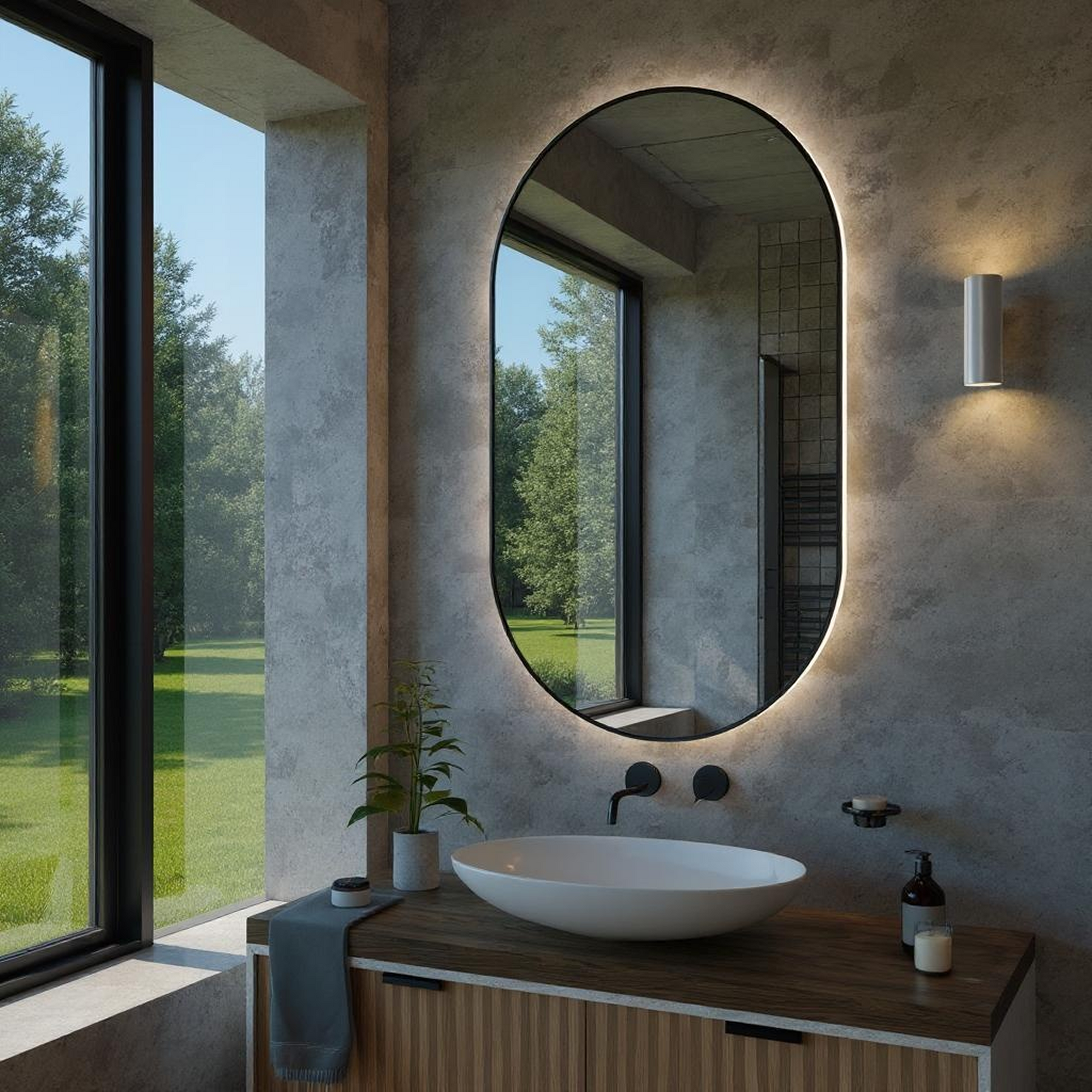 Desensiz LED Işıklı Oval Banyo Aynası - Beyaz Işık
