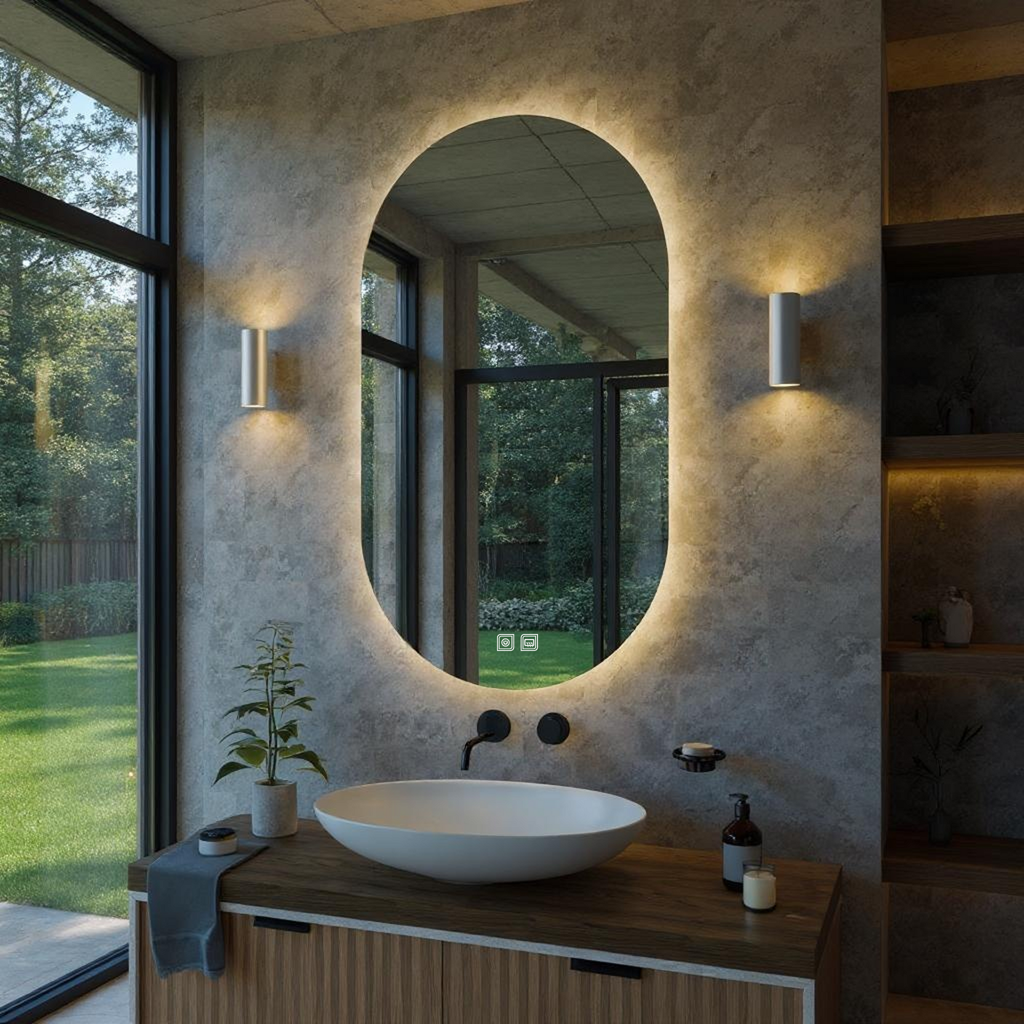 Desensiz Buğu Çözücülü, Dokunmatik Tuşlu, LED Işıklı Oval Banyo Aynası - Gün Işığı