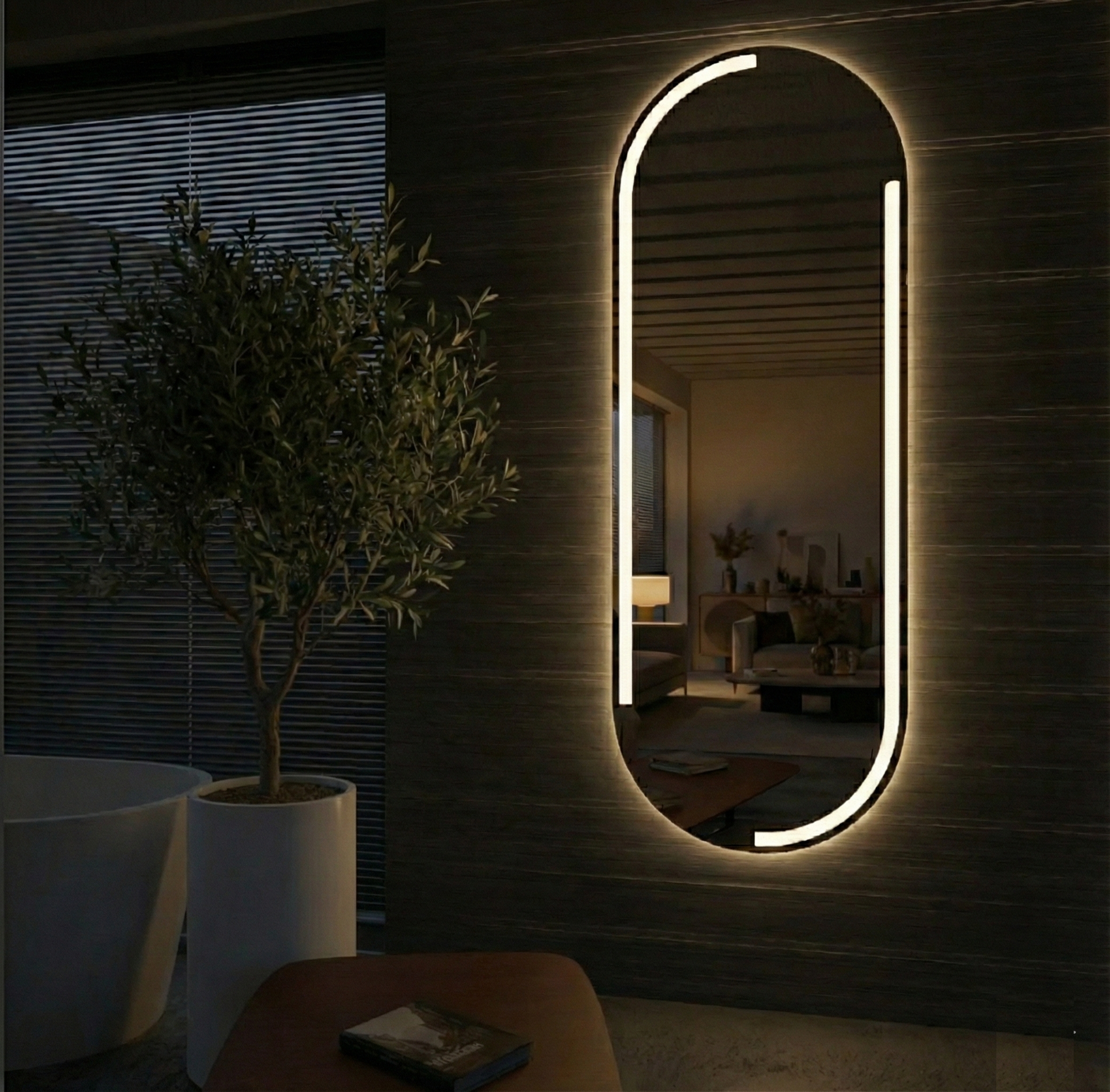 Oval Ledli Boy Aynası