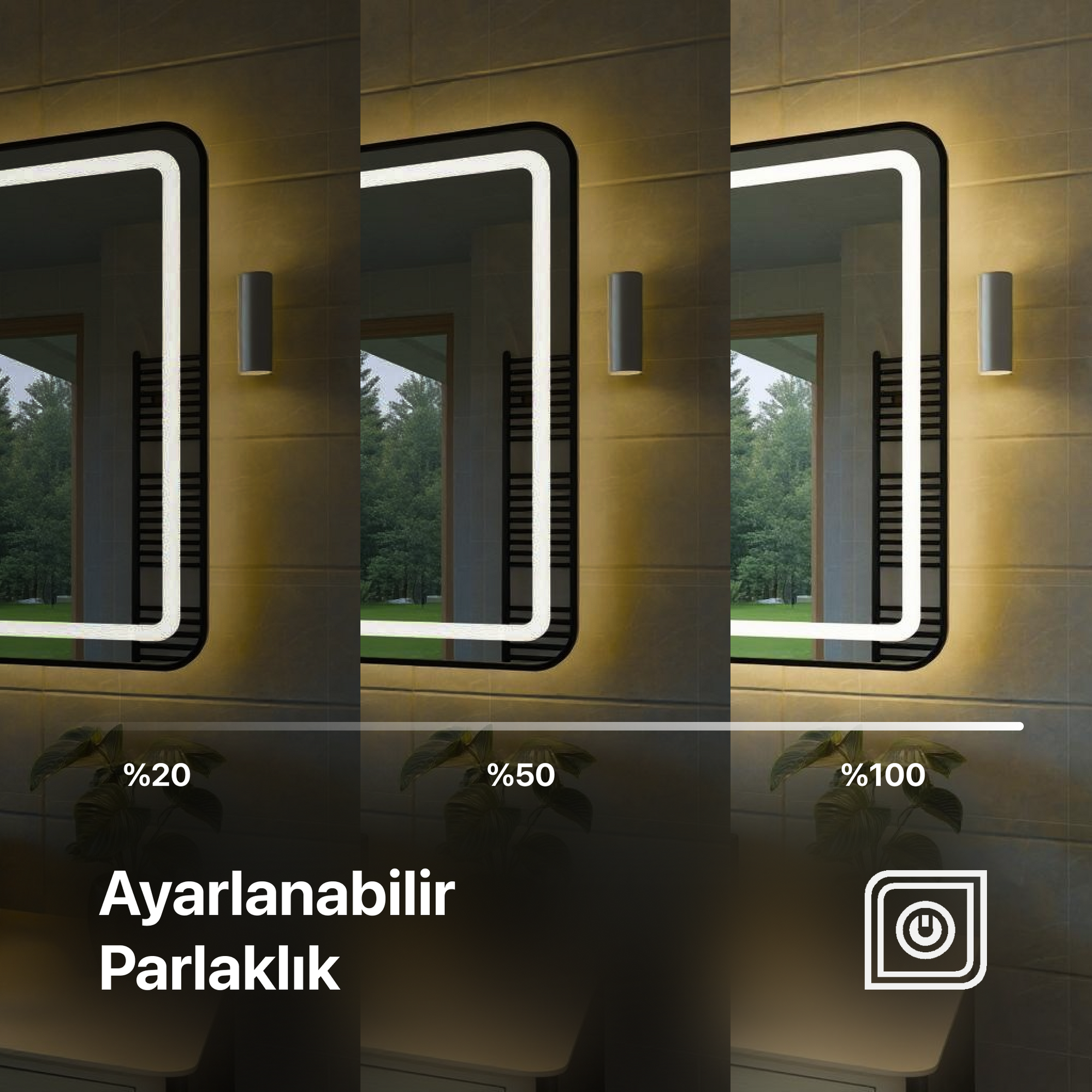 Dokunmatik Tuşlu ve LED Işıklı Dikdörtgen Banyo Aynası - Beyaz Işık